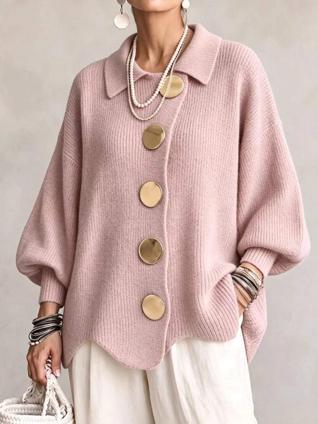 STEFANIA | CÁRDIGAN OVERSIZE CON CUELLO Y BOTONES