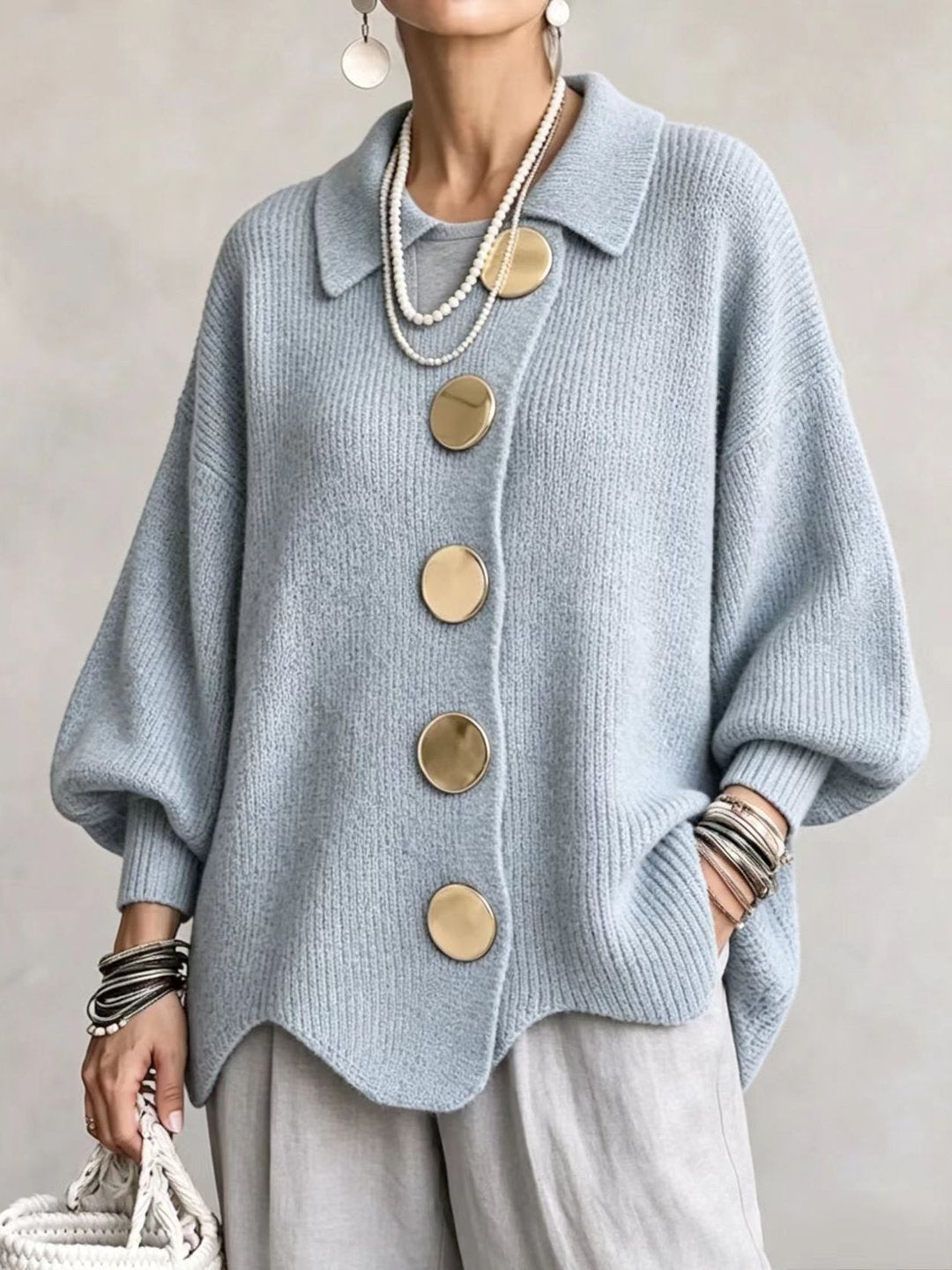STEFANIA | CÁRDIGAN OVERSIZE CON CUELLO Y BOTONES