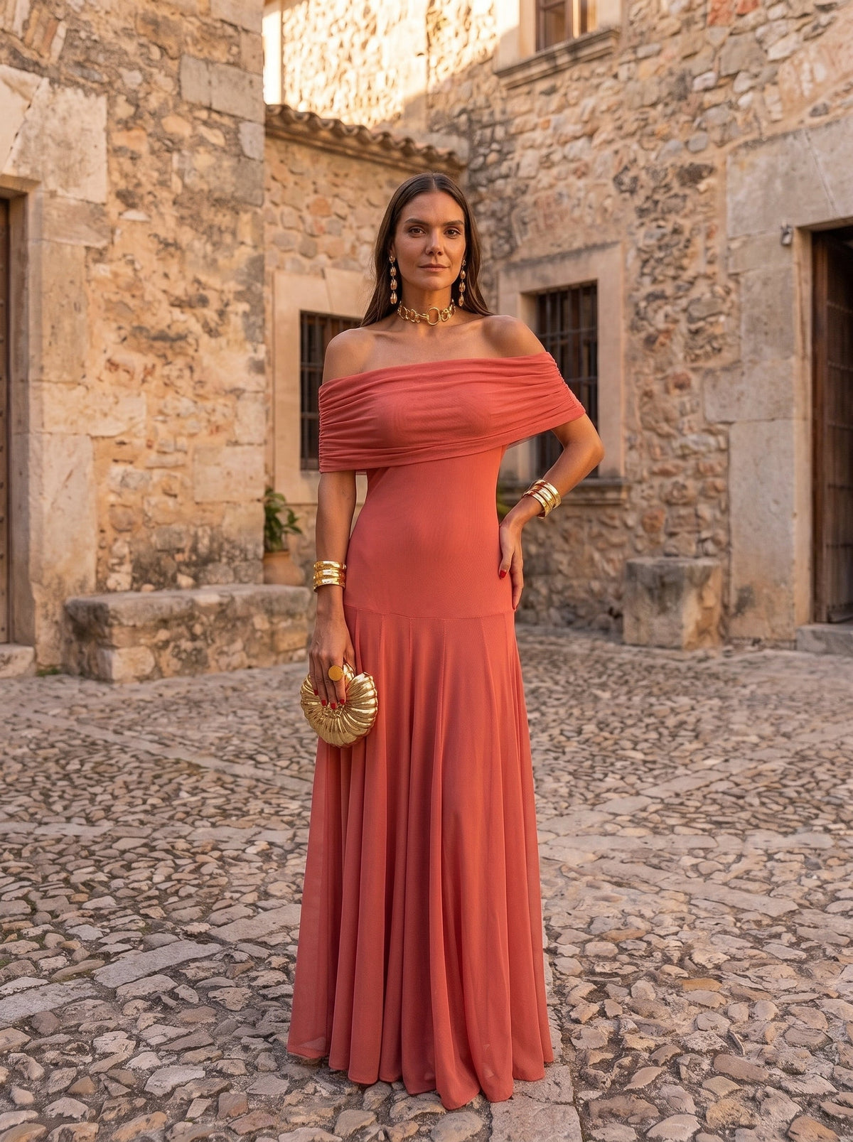 TRIANA | VESTIDO LARGO HOMBROS CAÍDOS
