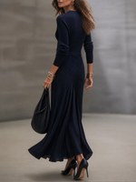 LOREDANA | VESTIDO MAXI ASIMÉTRICO CON ESCOTE EN V Y PANELES DE SATÉN