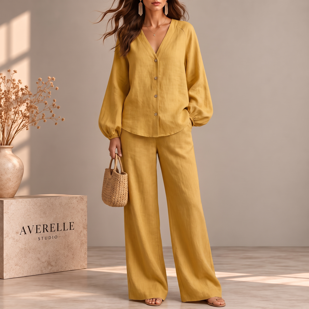YAZMÍN | CONJUNTO FLUIDO ELEGANTE CON PANTALÓN AMPLIO
