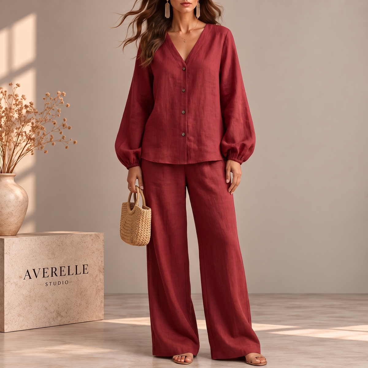 YAZMÍN | CONJUNTO FLUIDO ELEGANTE CON PANTALÓN AMPLIO