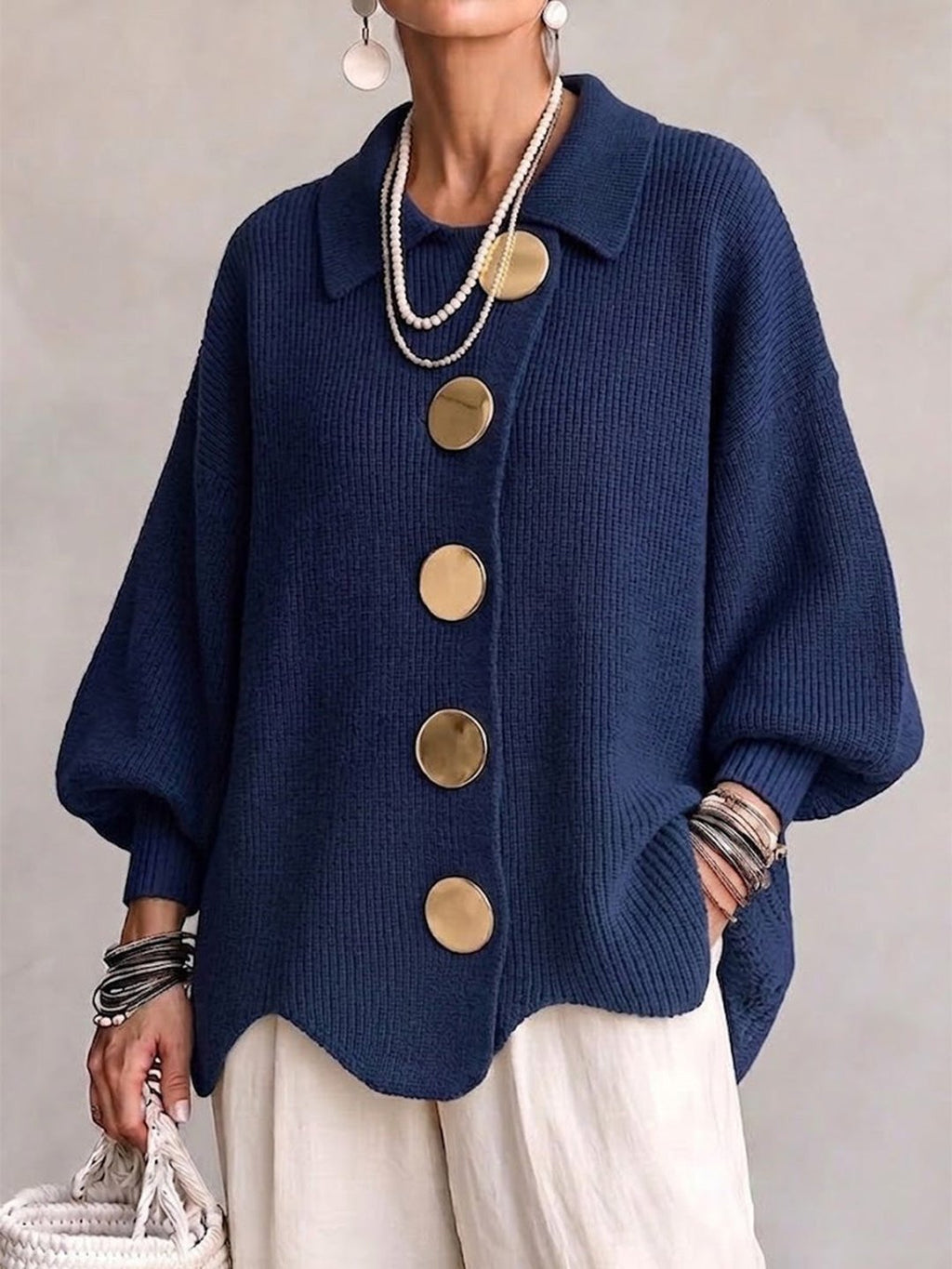 STEFANIA | CÁRDIGAN OVERSIZE CON CUELLO Y BOTONES