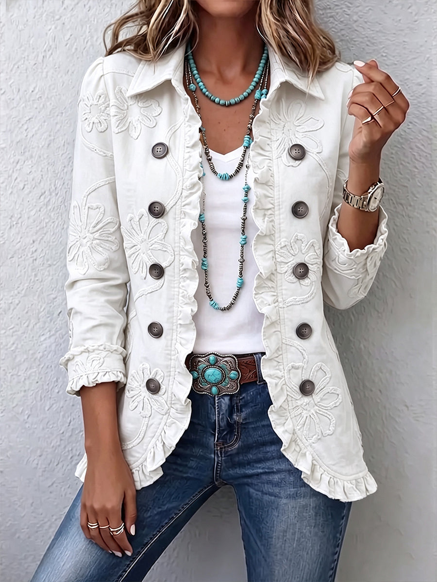 CAMILA | ABRIGO BORDADO CON VOLANTES Y BOTONES